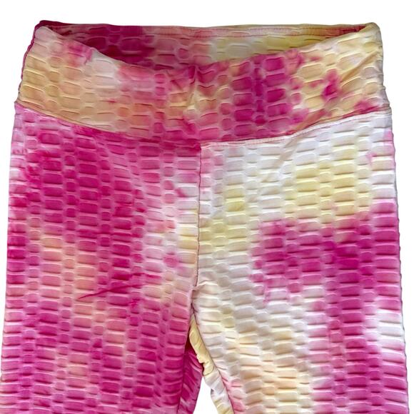 Scrunch Butt Tie Dye Leggings Womens Small Textured Pink Yellow Casual Workout‎ - Picture 4 of 11